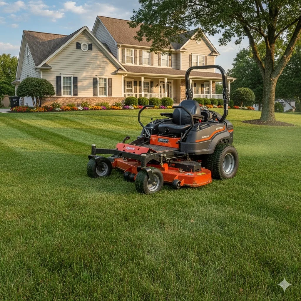 Freshly cut lawn in front of a home